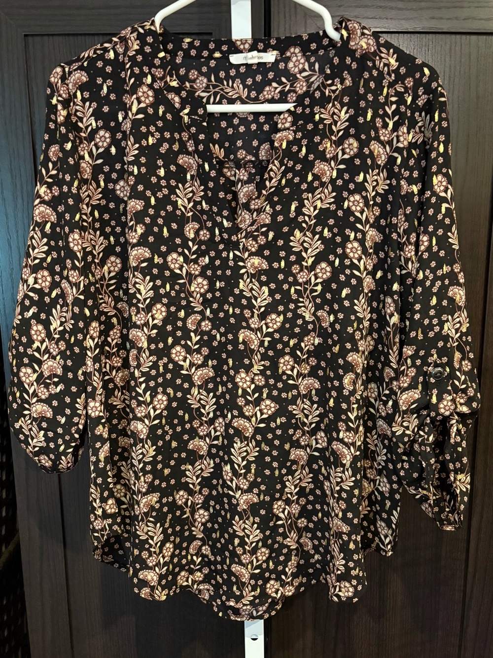 Maurices Black Floral Split-Neck Blouse